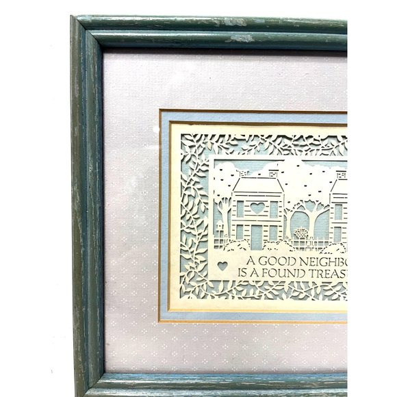 Scherenschnitte A Good Neighbor is a Found Treasure Handmade Gift Framed Art - Picture 3 of 6